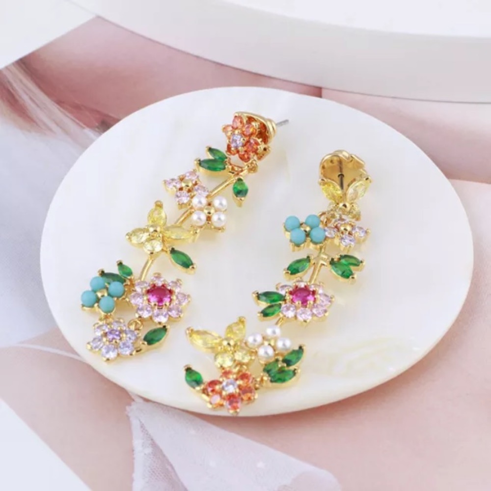 Kate Spade Colorful Zircon Four-Leaf Clover Pearl Butterfly Drop Earrings